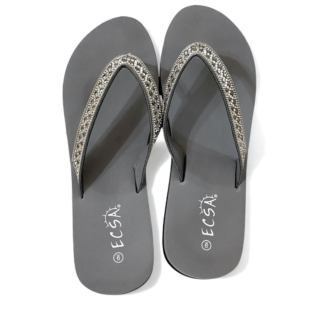 Gray Blingy Sparkly Embellished Flip Flops Sz 9